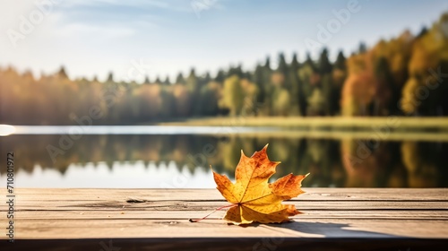 Autumn Leaf on a Lakeside Dock photo