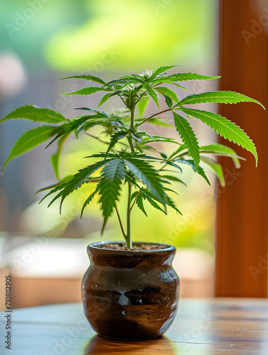 Natürliches Grün: Cannabis-Pflanze in stilvollem Keramiktopf