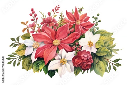 Hand drawn watercolor poinsettia flowers isolated on white background © Prism