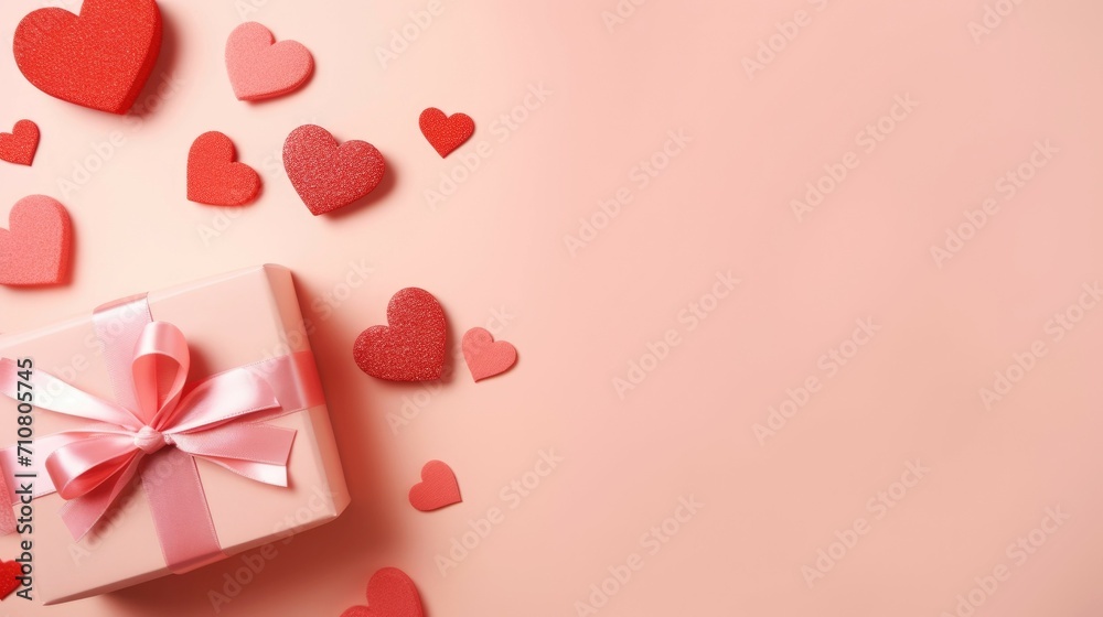 Valentine's day background with hearts and gift box on pink Valentine's day background with hearts and gift box on pink
