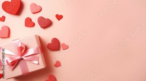 Valentine's day background with hearts and gift box on pink © foto.katarinka