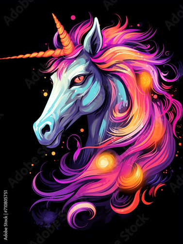t-shirt design, a colorful unicorn head with rainbow mane created with Generative Ai © Andrii Yablonskyi