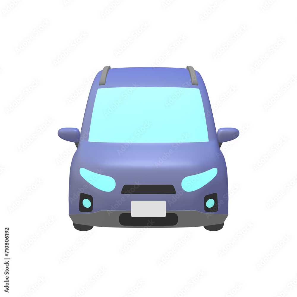 自動車のイラスト素材　デフォルメ　SUV風コンパクトカー　青　ルーフレール有（1_b）
