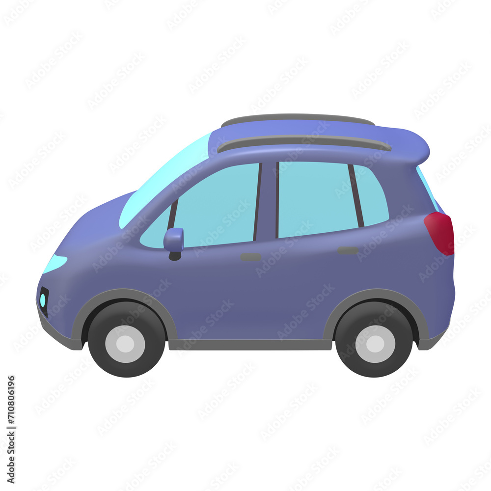 自動車のイラスト素材　デフォルメ　SUV風コンパクトカー　青　ルーフレール有（1_9）