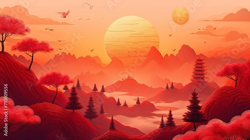 Minimalist Backgrounds: Red and Orange Christmas Vibes Blended with the Style of Shang Dynasty