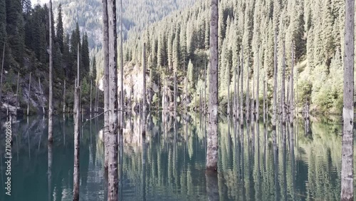 Kaindy.  Lake in Kazakhstan. Video from a quadcopter.