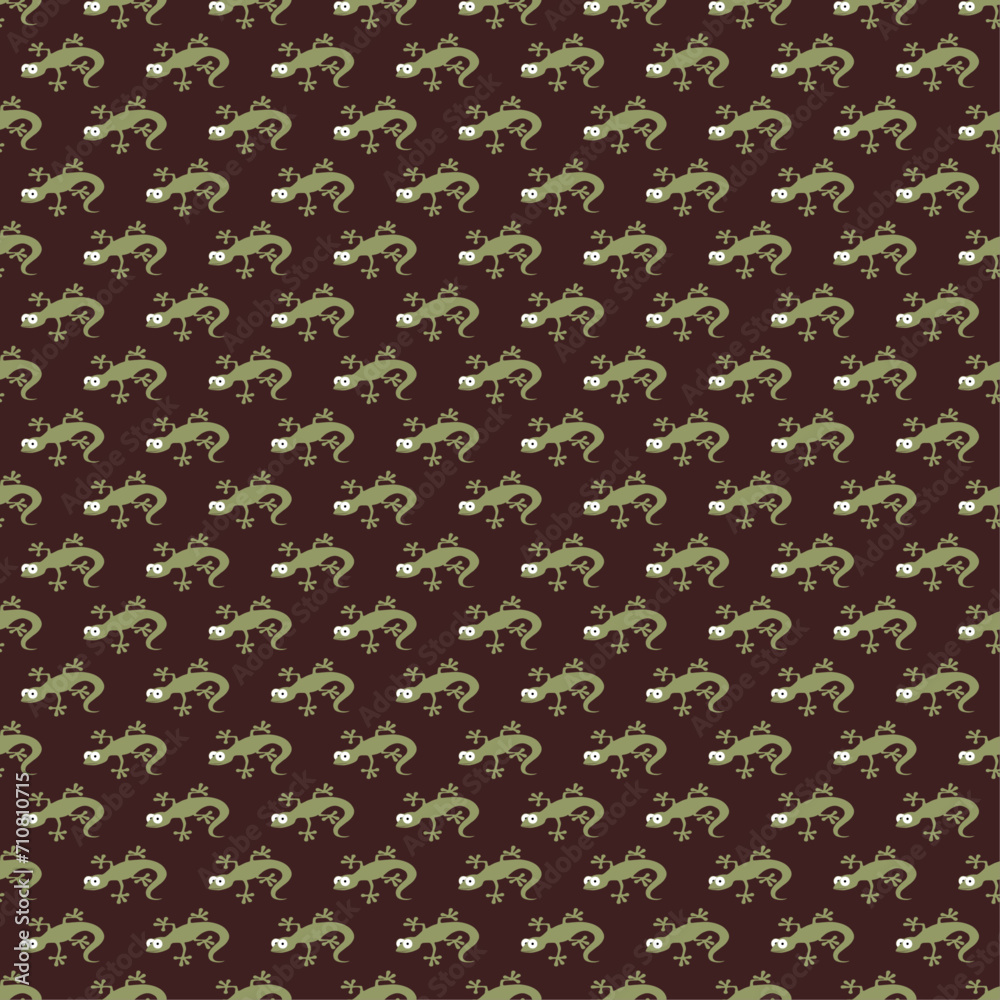 seamless pattern of green cartoon lizards crawling on a brown background seamless pattern of green cartoon lizards crawling on a brown background