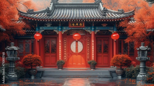 Elegant Chinese New Year Banner Illustration for Festive Celebrations with Red Lanterns and Traditional Elements