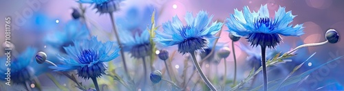 Banner with wildflowers. Blue cornflowers on a blue background photo