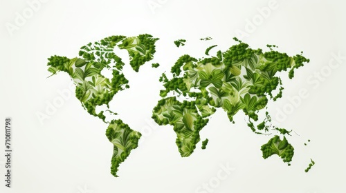 a Green World Map, shaped like a tree or forest, isolated on a white background, Earth Day or Environment Day concept emphasizes a composition or scene in a minimalist modern style.