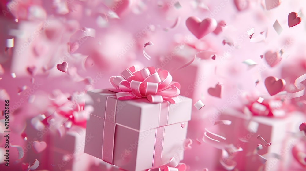 Valentines day gift box with on pink background