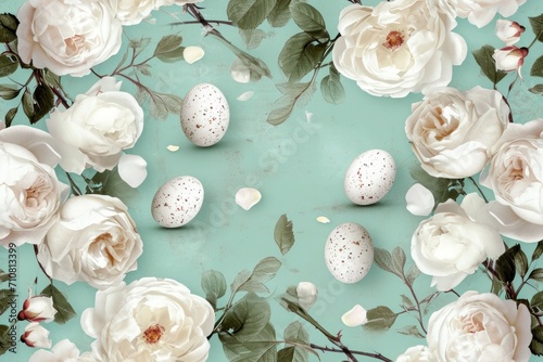 Easer pattern with flower and eggs in shabby chic photo