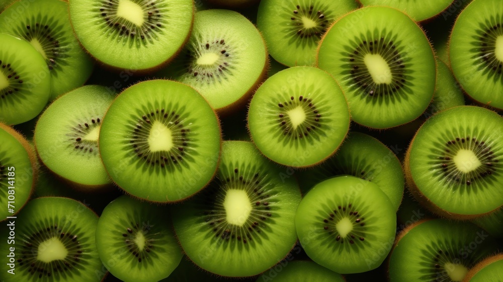 a group of sliced kiwis sitting next to each other on top of a pile of other kiwis. a group of sliced kiwis sitting next to each other on top of a pile of other kiwis.