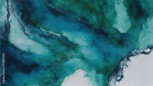 Dark Green and blue abstract alcohol ink painting background
