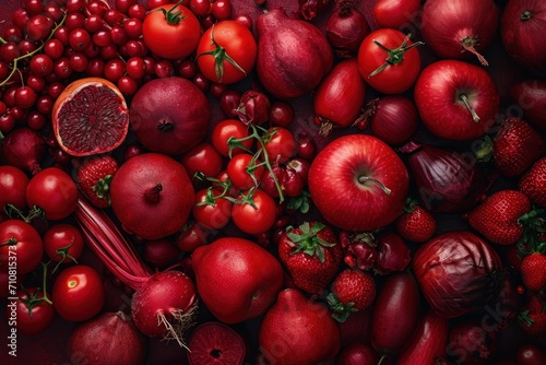 Assortment of different red fruit and vegetable