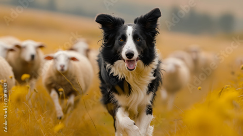 border collie dog, an energetic and agile border collie herding sheep, showcasing its intelligence and herding instincts
