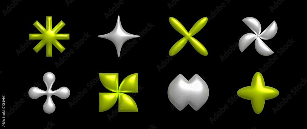 Y2K Shape collection of isolated realistic 3D abstract shapes. Inflated 3D element with the plasticine effect. Vector set shapes