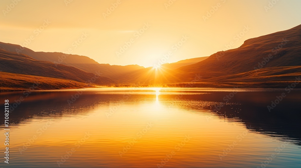 Obraz premium Sunset on the lake in the mountains. Landscape with lake and mountains.