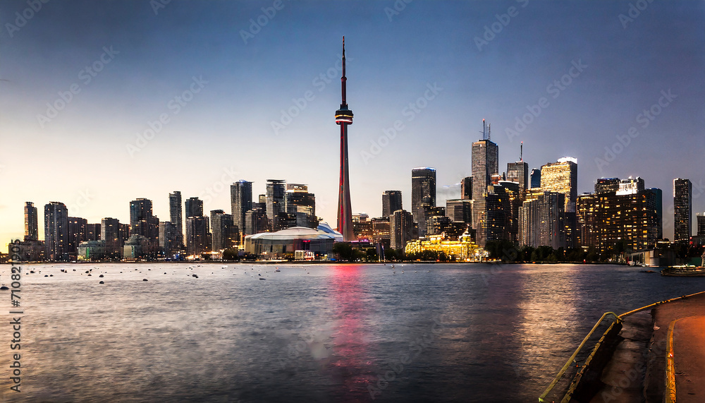 Obraz premium Twilight Tranquility: Toronto's Lakeshore Skyline