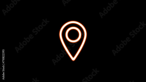 Neon map pin icon. Glowing neon marker sign. neon glowing Location pin, GPS navigator geotag locator mark of map, futuristic technology photo