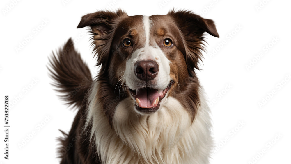 close-up isolated transparent portrait of a happy border collie dog