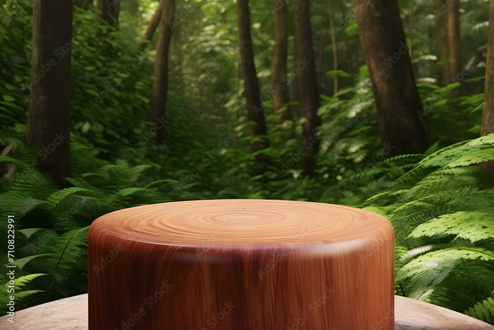 Jungle table background. Interior table for a cosmetic item against the backdrop of tropical plants, palms and jungle. Neural network AI generated art Jungle table background. Interior table for a cosmetic item against the backdrop of tropical plants, palms and jungle. Neural network AI generated art