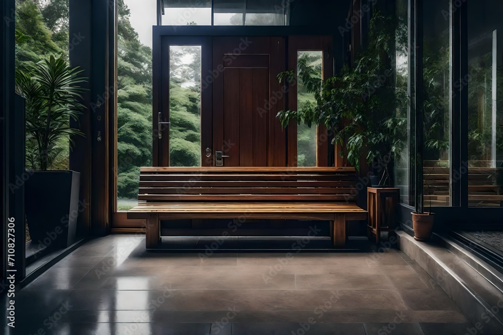 Wooden bench at entrance to the temple. Wooden bench at entrance to the temple.