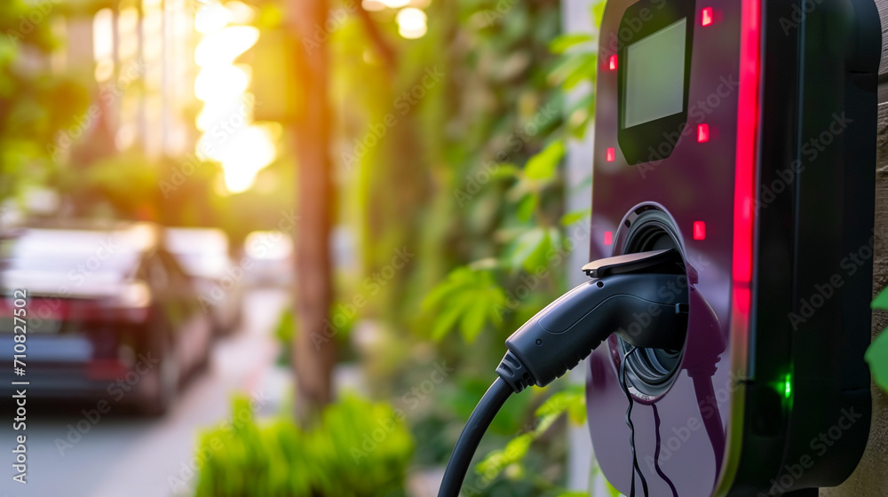Charging A Car At An Electric Vehicle Charging Station Electric charging-a-car-at-an-electric-vehicle-charging-station-electric