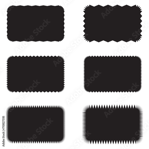 Wavy edge rounded square icon set. A group of 4 squared shapes with round corners and jagged edges. Isolated on a white background.