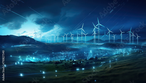 Wind Energy for a Sustainable digital Future, banner, Digital Constellations: Navigating the Cyber Universe - Futuristic Technology Banner, Eco-Friendly Power: Harnessing Renewable