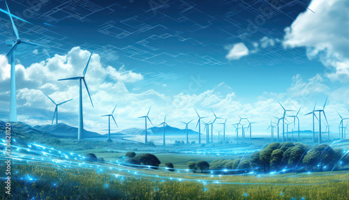 Wind Energy for a Sustainable digital Future, banner, Digital Constellations: Navigating the Cyber Universe - Futuristic Technology Banner, Eco-Friendly Power: Harnessing Renewable © BrightSpace
