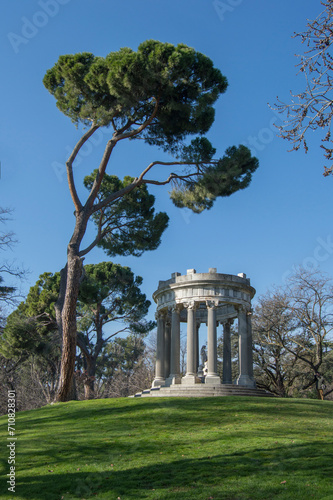 Temple dedicated to the god Bacchus in the Parque del Capricho in Madrid, Spain .