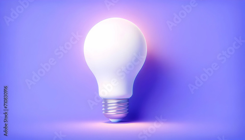 White light bulb on bright purple background Minimalist concept, bright idea concept, isolated lamp	
