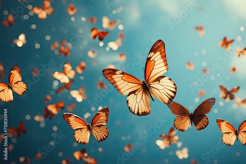 Flock of beautiful flying butterflies