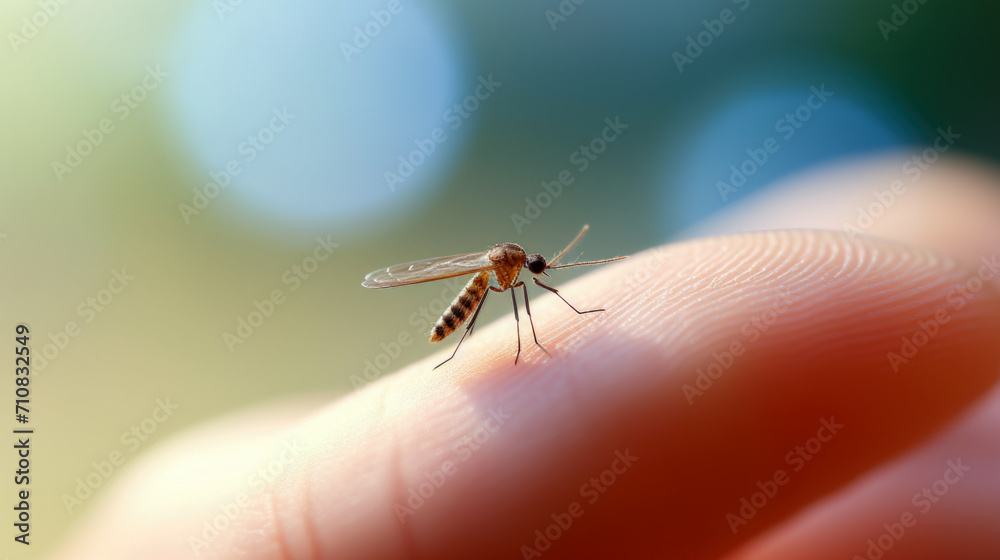 A depiction of the dangerous aftermath of a mosquito bite, suggesting the risk of malaria infection A depiction of the dangerous aftermath of a mosquito bite, suggesting the risk of malaria infection