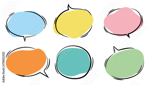 Color comic speech bubbles for design purposes. Highlighter marker frame. Vector doodle set.