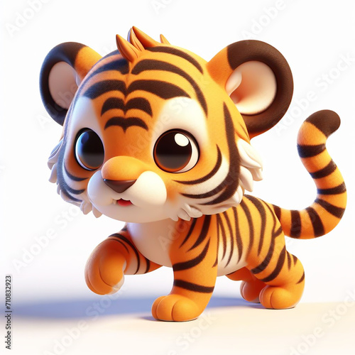 3D baby tiger funny cartoon on white background. AI generated