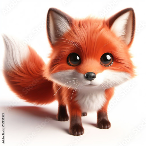 3D baby red fox funny cartoon on white background. AI generated © Alicina