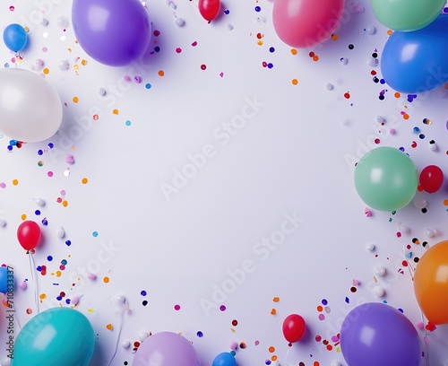Bright festive background with colorful balloons and confetti - perfect for invitations and congratulations for a birthday, anniversary or special event