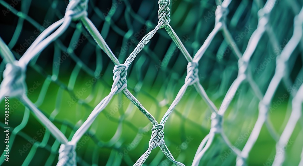 Close-up of a football goal with a vibrant green field in the background, ideal for sports and outdoor activities