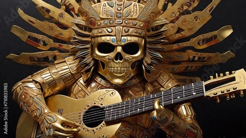 Rock satar, ídolo de oro con guitarra, eléctrica, diosos de la música. photo