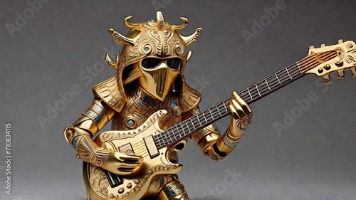 Rock satar, ídolo de oro con guitarra, eléctrica, diosos de la música. photo