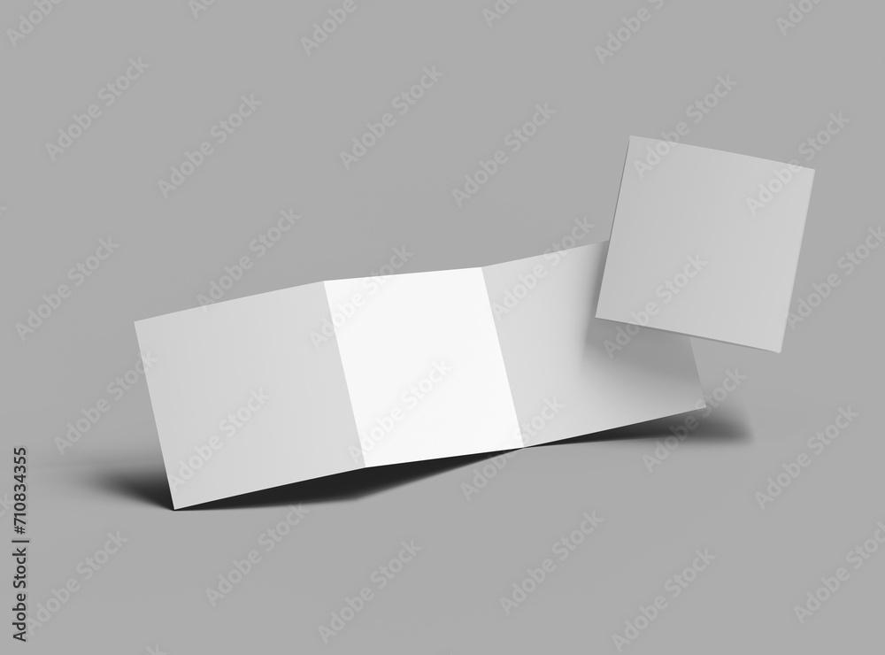 Blank square Z-fold brochure 3d render to present your design Blank square Z-fold brochure 3d render to present your design