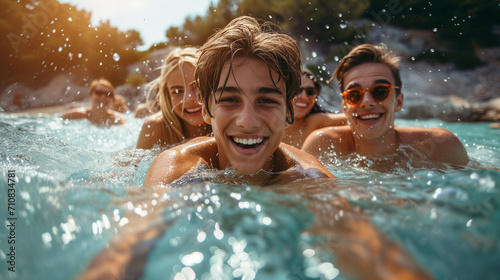 Teenager having fun in the water photo