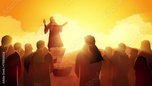 Biblical motion graphics series, Jesus feeds the five thousand or feeding the multitude photo
