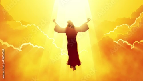 Biblical motion graphics of Jesus Christ raising His hands, for the ascension day of Jesus Christ theme photo
