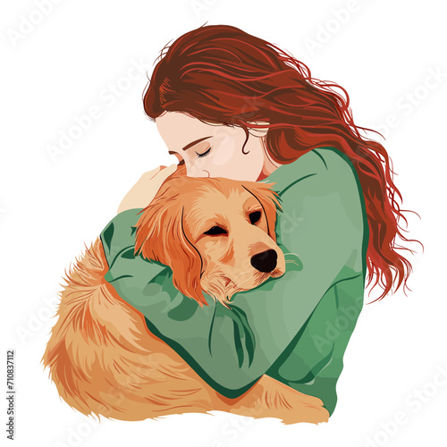 A woman cuddles with her dog