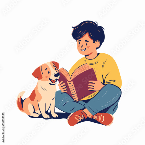 boy and dog reading book