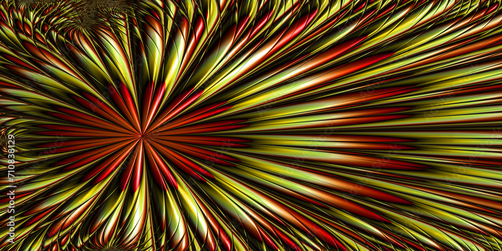 yellow gold red and beige exploding radial striped design on a plain black background