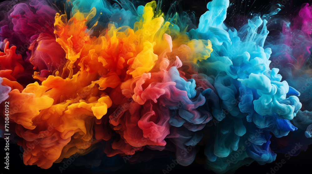 Obraz premium Color liquid ink splash abstract background rainbow art. Holi paint rainbow multi colored